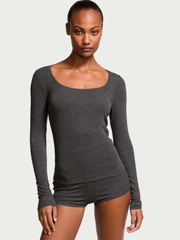 Victoria's Secret - Ribbed Modal Scoop Long-Sleeve Top With Shortie Grey (Set of 2)