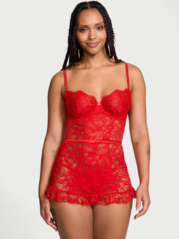 Victoria's Secret - Very Sexy Twinkle Wicked Unlined Lace Babydoll With Thong Red (Set of 2)
