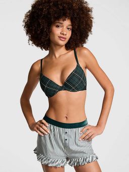Victoria's Secret - PINK Festive Flannel Velvet-Trim Boxy Shorts Green
