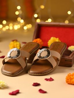 ROCIA - Tan Women Stylish Flats with Gold Fitting