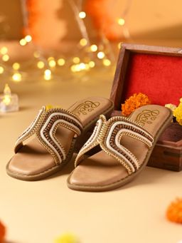 ROCIA - Beige Women Stylish H Embellished Flats