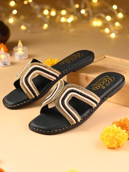 ROCIA - Black Women Stylish H Embellished Flats
