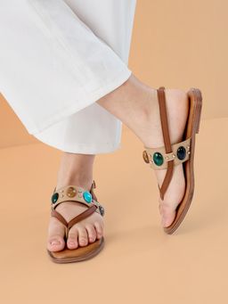 ROCIA - Beige Women Casual Beaded Flat Sandals