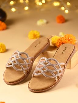ROCIA - Rose Gold Women Diamond Embellished Criss Cross Flats
