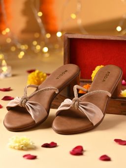 ROCIA - Rose Gold Women Knotted Block Sandal Heels