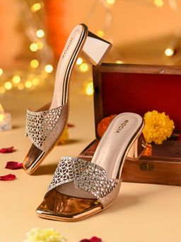 ROCIA - Rose Gold Women Laser Cut Block Sandal Heels