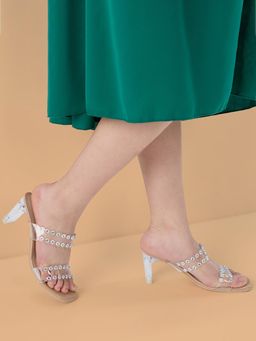 ROCIA - Transparent Women Vinyl Studded Acrylic Sandal Heels
