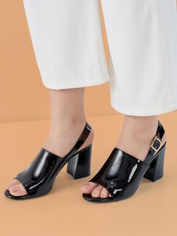 ROCIA - Black Women Patent High Block Heel Stylish Sandal Heels