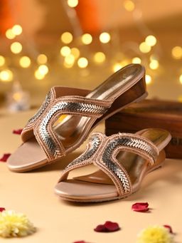 ROCIA - Rose Gold Women Embroidered H Sandal