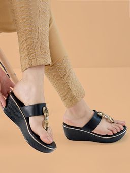 ROCIA - Black Women Smart Casual Buckled Wedges Heels