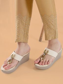 ROCIA - Cream Women Smart Casual Buckled Wedges Heels
