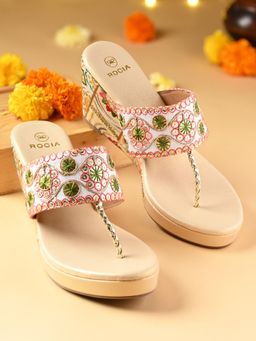 ROCIA - White Women Ethnic Lace Wedges Heels