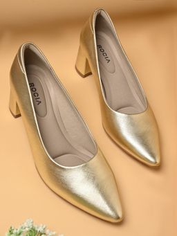 ROCIA - Gold Women Classic Block Pump Heels