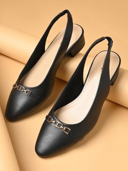 ROCIA - Black Women Classic Buckled Sling Back Sandal Heels