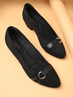 ROCIA - Black Women Suede Buckled Pump Heels