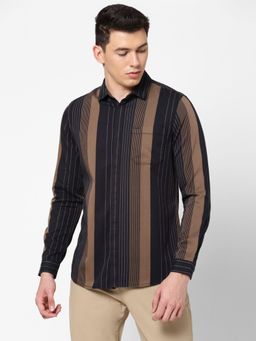 Lee - Men's Stripes Black & Brown Shirt Slim Fit