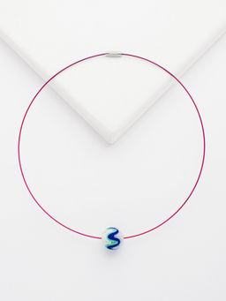 Rhea - Purple Wire Blue Thread Ball Necklace