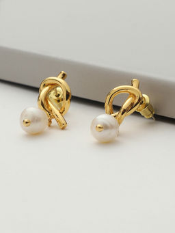 Rhea - Gold Knot Off White Pearl Studs