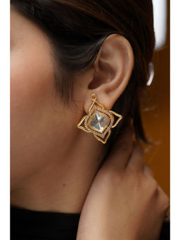 AARSEE OFFICIAL - 22KT Gold Plated White Round Ripple and Stone Earrings