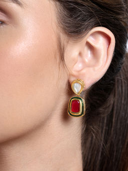 AARSEE OFFICIAL - 22KT Gold Plated Red Drop Earrings