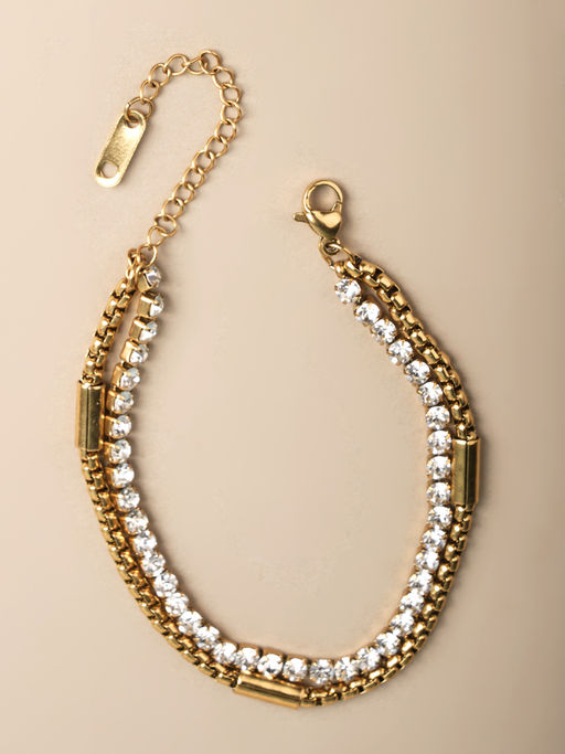 Palmonas Golden Glamour Double Layered White Stone Bracelet