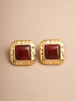 Palmonas - 18K Gold Plated Statement Red Stone Stud Earrings for Womens