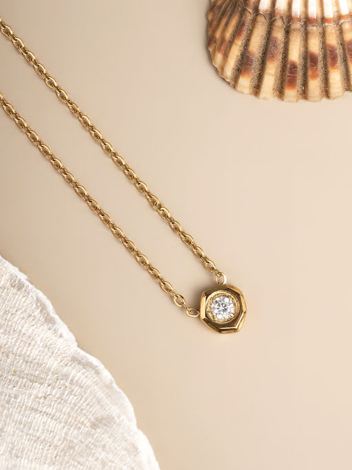 Palmonas 18K Gold Plated White Gemstone Gold Chain Necklace