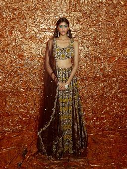 Nirmooha - Sunflower Embroidered Lehenga With Embroidered Blouse And Dupatta (Set of 3)