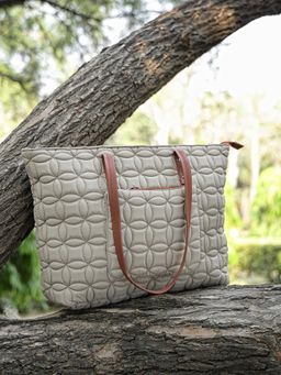 Anekaant - Uno Beige Maple Leaf Quilted Polyester Tote Bag