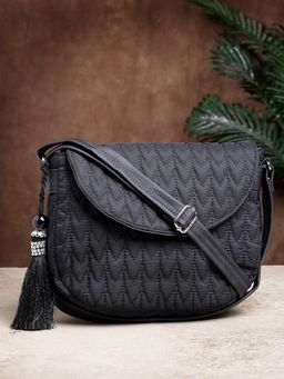 Anekaant - Uno Black Chevron Quilted Polyester Sling Bag