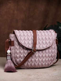 Anekaant - Uno Dusty Pink and Tan Chevron Quilted Polyester Sling Bag