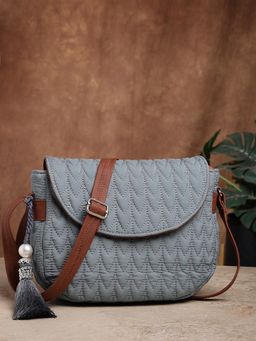 Anekaant - Uno Teal and Tan Chevron Quilted Polyester Sling Bag
