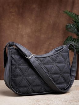 Anekaant - Uno Black Geometric Quilted Polyester Shoulder Bag