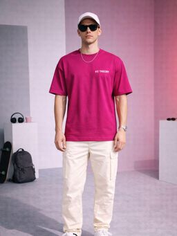 The Fit Theory - Men Oversized Boxy Magenta T-Shirt