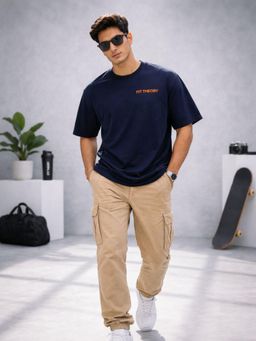 The Fit Theory - Men Oversized Boxy Navy Blue T-Shirt
