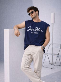 The Fit Theory - Men Oversized Boxy Navy Blue T-Shirt