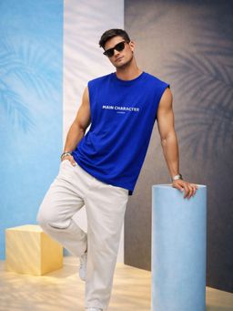 The Fit Theory - Men Oversized Boxy Blue Tank Top