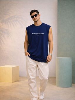 The Fit Theory - Men Oversized Boxy Navy Blue Tank Top