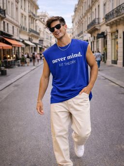 The Fit Theory - Men Oversized Boxy Blue Tank Top