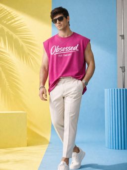 The Fit Theory - Men Oversized Boxy Magenta Tank Top