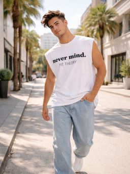 The Fit Theory - Men Oversized Boxy White Tank Top