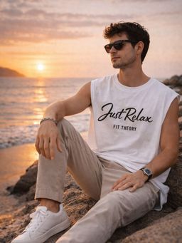 The Fit Theory - Men Oversized Boxy White Tank Top