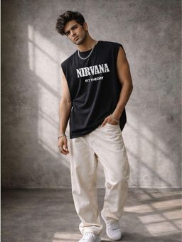 The Fit Theory - Men Oversized Boxy Black Tank Top