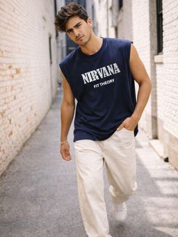 The Fit Theory - Men Oversized Boxy Navy Blue Tank Top