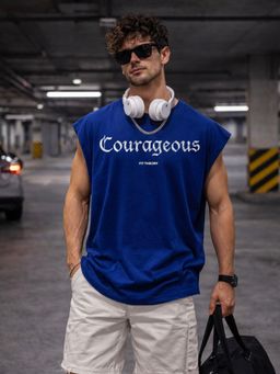 The Fit Theory - Men Oversized Boxy Blue Tank Top