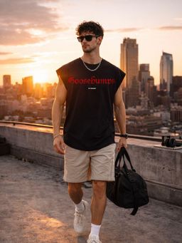 The Fit Theory - Men Oversized Boxy Black Tank Top
