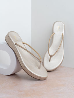 Inc.5 - Womens Golden Ethnic Solid T-Strap Slip-On Sandals