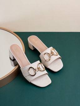 Inc.5 - Womens Cream Party Wear Square Toe Block Sandal Heels
