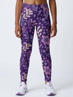 UMILDO - Girls Purple Floral Printed Leggings