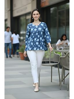 Rajnandini - Womens Blue Pure Cotton Jaipuri Printed Tunic